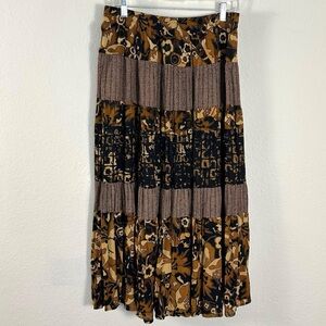 Vintage 90s Carole Little Bohemian Tiered Broomstick Full Maxi Skirt Neutral